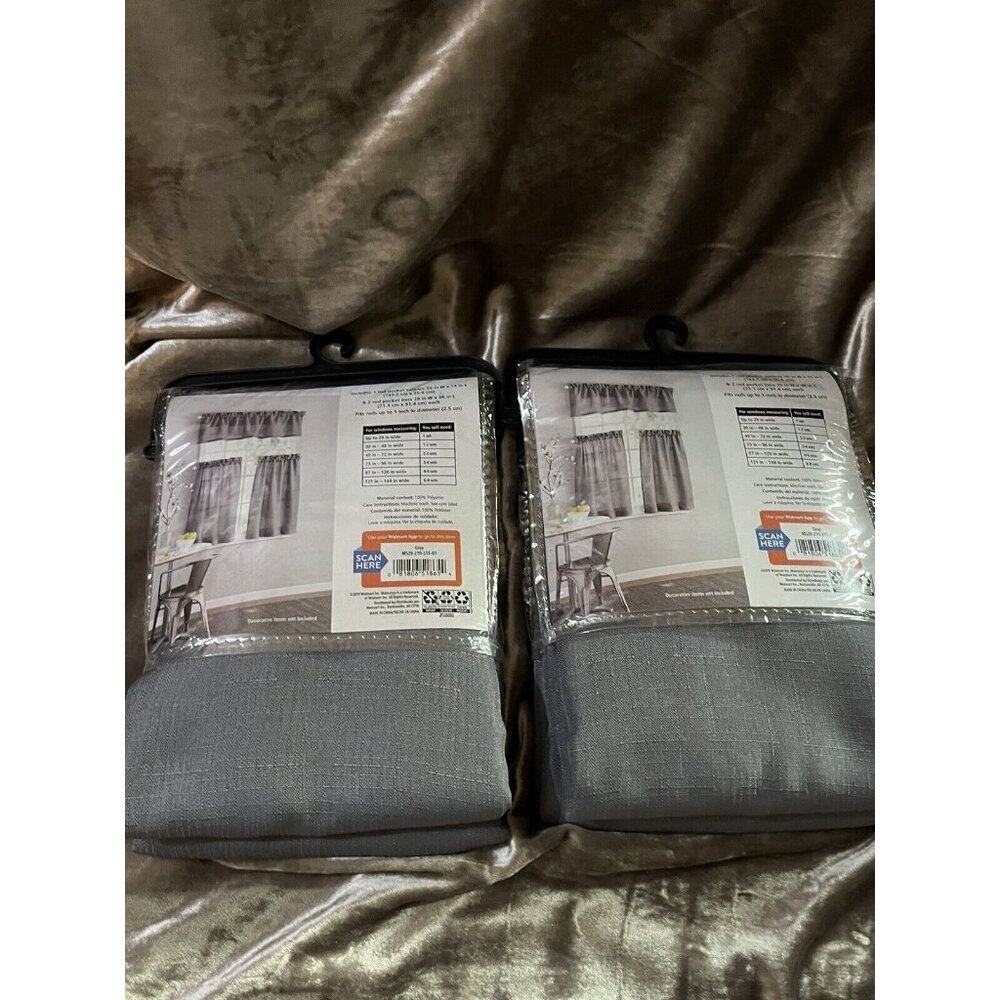 rod pocket valance 56"x 14 & 2 tiers 28" x 36" each small window 3pc set grayX2